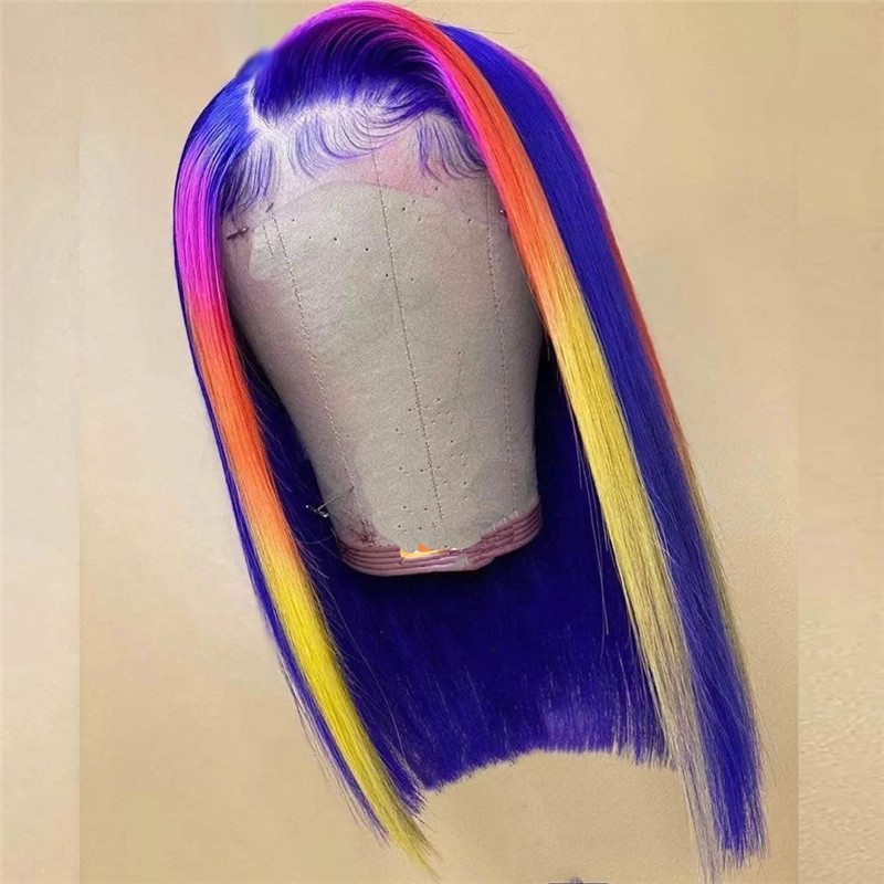 Grey Bob Lace Front Human Hair Wigs Red Pink Ombre Lace Front Wig Brazilian Blue Colored Human Hair Wigs For Women Preplucked - Image 4