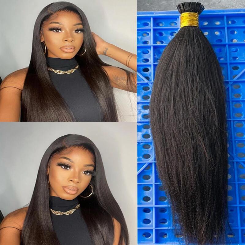 Coarse Yaki Straight Flat K Tips Microlink Hair Extensions Yaki K Tip Human Hair Extensions 12A Virgin Hair Extensions - Image 6
