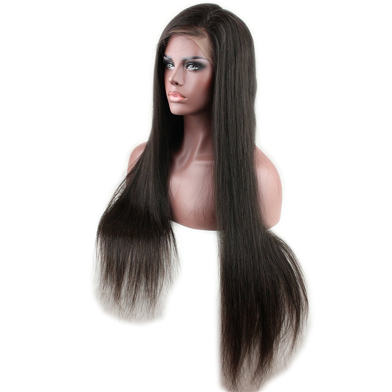 Glueless Full Lace Wig Silk Straight Brazilian Remy Human Hair Free Part Natural Hairline for Black Women Natural Color 24 inch - Image 3