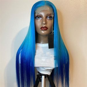 150% Density  Lace Front Human Hair Wigs Pre Plucked Blue Green Blonde Ombre Wig Lace Part Glueless Brazilian Hair Wigs For Women - Image 3