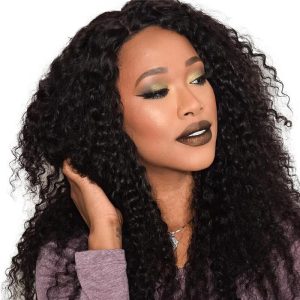 Lace Front Wigs Human Hair Natural Black Remy Hair Deep Curly Brazilian Hair Bleached Knots Pre-Plucked Natural Hair Line
