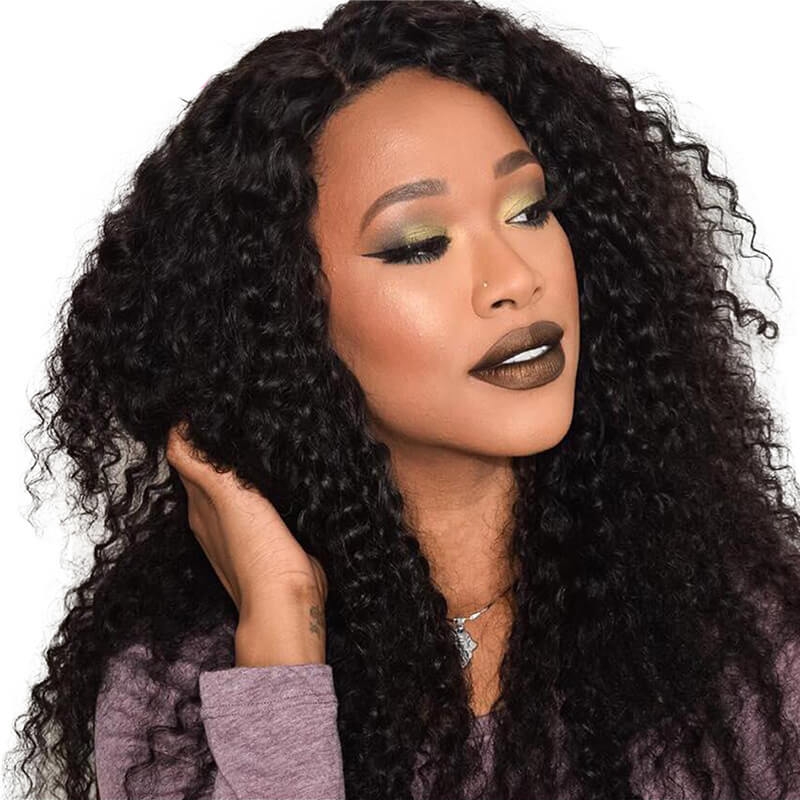 Lace Front Wigs Human Hair Natural Black Remy Hair Deep Curly Brazilian Hair Bleached Knots Pre-Plucked Natural Hair Line