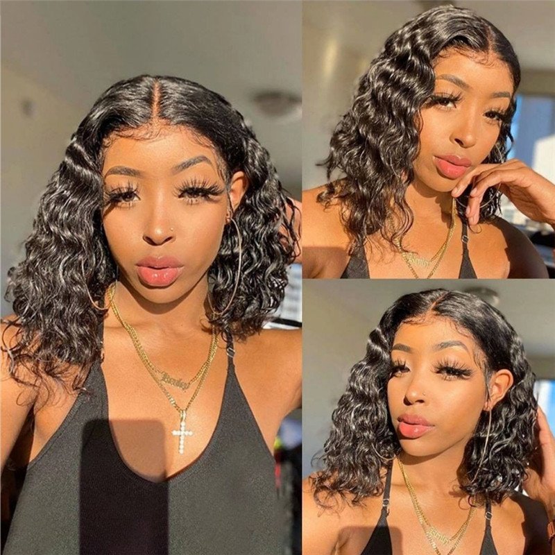 150% Curly Bob Human Hair Wigs Brazilian Remy Hair Bob Lace Front Wigs For Women Bleached Knots Bleached Knots 4x4 Closure Wig - Image 5