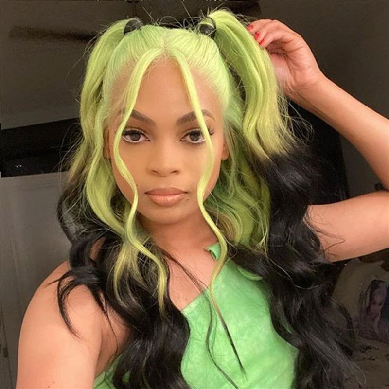 Transparent Lace Wigs Body Wave Green Ombre Lace Front Human Hair Wigs Brazilian Remy Colored Part Lace Wigs For Women - Image 2