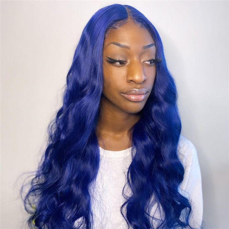 Straight Blue Lace Front Human Hair Wigs For Black Women 150% Density Remy Malaysian Lace Frontal Wigs Pre Plucked Closure Wig - Image 2