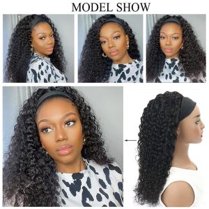 Headband Wig Human Hair Curly Headband Wig Glueless None Lace Front Wigs Machine Made Wigs,18 inch Virgin Human Hair Headbands wig for Black Women - Image 6
