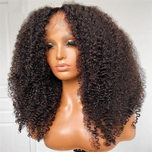 Alternative view of 3C 4A Afro Kinky Curly Wig HD Swiss Transparent Lace Front Wig 13x4 Lace Front Wig Human Hair Pre Plucked Remy Brazilian Lace Frontal Wig For Black Wo