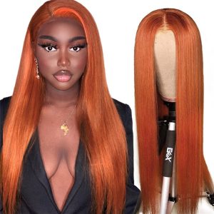 Straight Lace Front Wig Colored Human Hair Wigs Ginger Orange Lace Front Human Hair Wigs For Women 28Inch Brazilian Ombre Wigs - Image 4