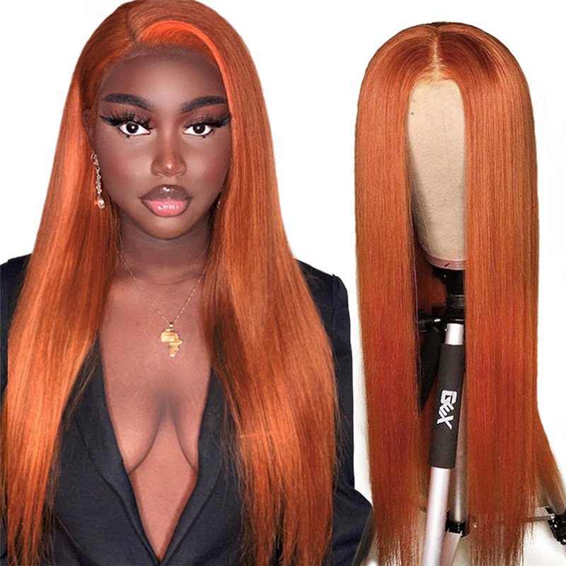 Straight Lace Front Wig Colored Human Hair Wigs Ginger Orange Lace Front Human Hair Wigs For Women 28Inch Brazilian Ombre Wigs - Image 4