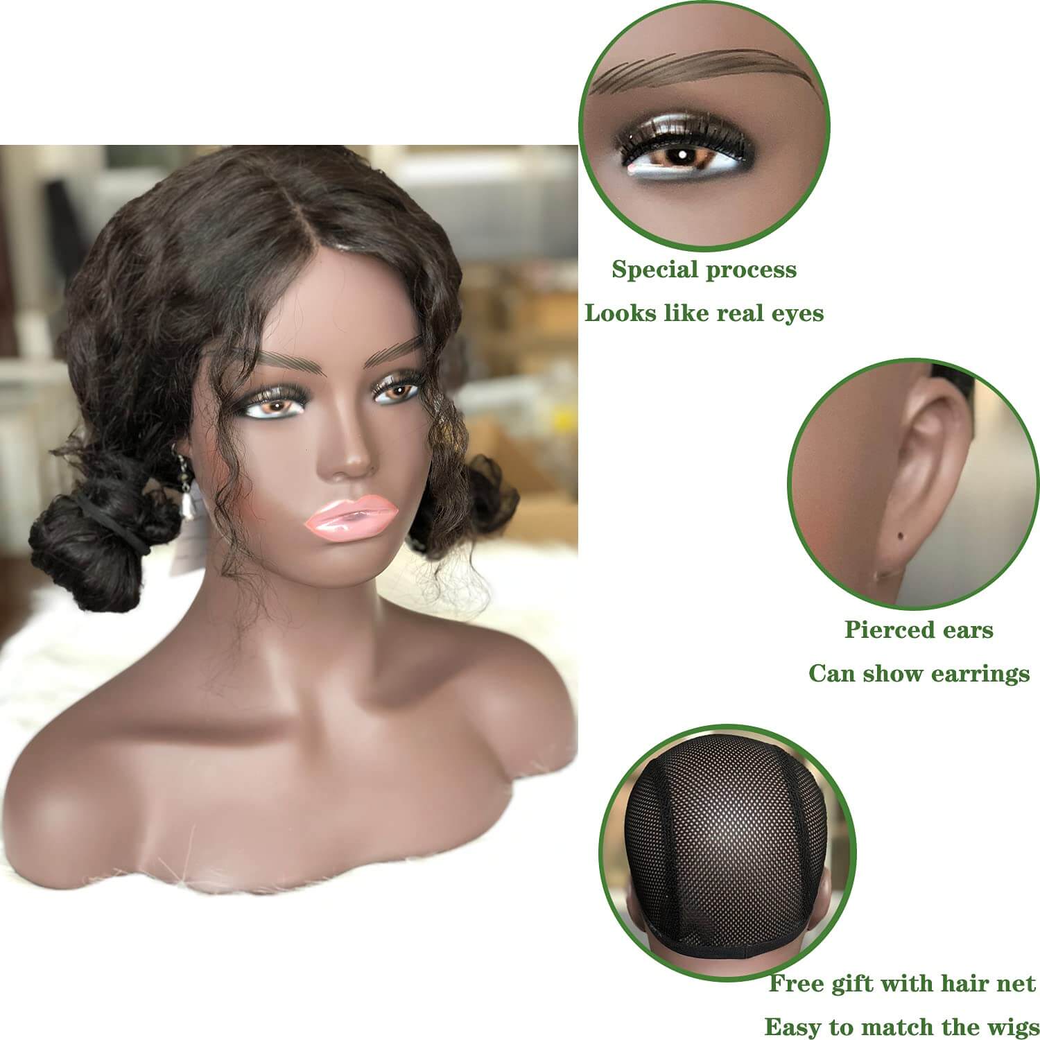 Realistic Female Mannequin Head with Shoulder Manikin PVC Head Bust Wig Head Stand with Makeup for Wigs Display Making,Styling,Sunglasses,Necklace Ear - Image 27