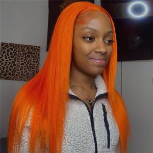Straight Ginger Orange HD Lace Front Wig Pre Plucked Peruvian Remy Hair Orange Ombre Colored Human Hair Wigs For Women