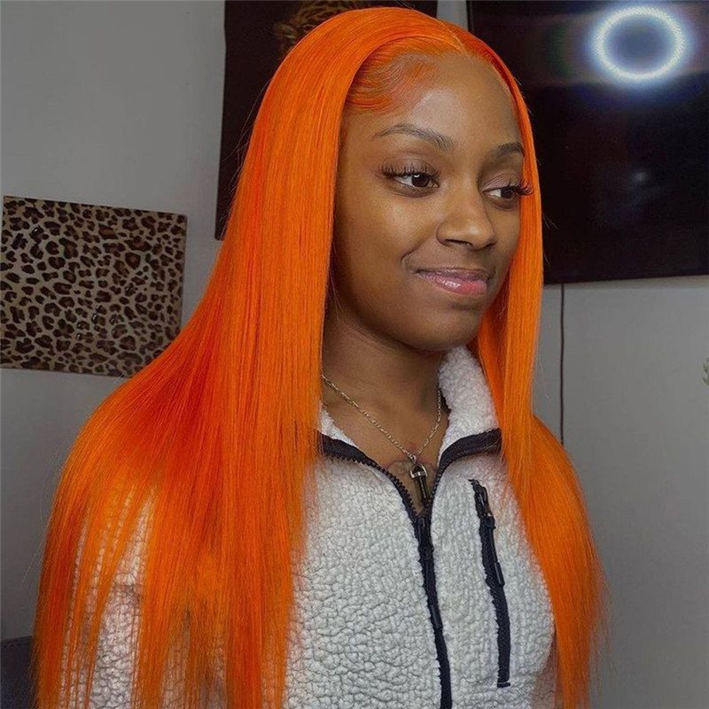 Straight Ginger Orange HD Lace Front Wig Pre Plucked Peruvian Remy Hair Orange Ombre Colored Human Hair Wigs For Women