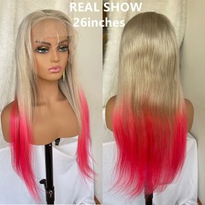 Straight 13x4 Pink Grey Lace Front Wig Peruvian Remy Ombre Lace Front Wig 13x4 Colored Human Hair Wigs For Women - Image 6