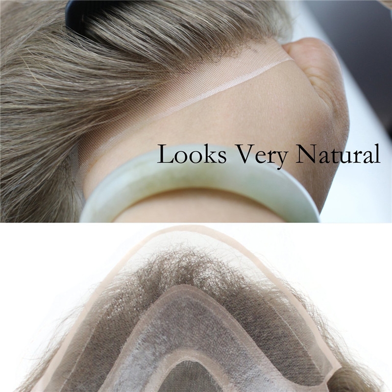 Men's Wig Human Hair Hairpiece Toupee Super Thin Skin Hair Replacement (#7 Light Ash Brown) - Image 4