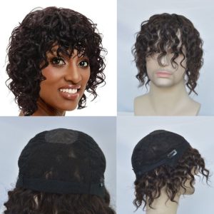Human Hair Wigs 100% Cambodian Human Hair Short  Natural Brown Loose Curly Wigs for Man and Woman 7 Inch Clip in Wigs