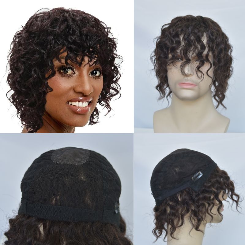 Human Hair Wigs 100% Cambodian Human Hair Short Natural Brown Loose Curly Wigs for Man and Woman 7 Inch Clip in Wigs