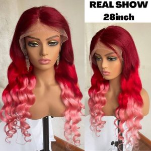 Peruvian Hair Pink Ombre Color Natural Wave Lace Front Wig - Image 2