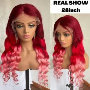 Alternative view of Peruvian Hair Pink Ombre Color Natural Wave Lace Front Wig