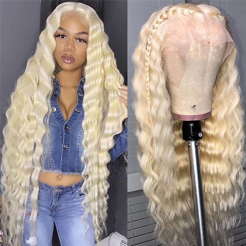 613 Blonde Lace Front Human Hair Wigs For Women 13x4 Deep Wave Frontal Wig Brazilian Virgin Hair Wigs 150% Density Pre Plucked