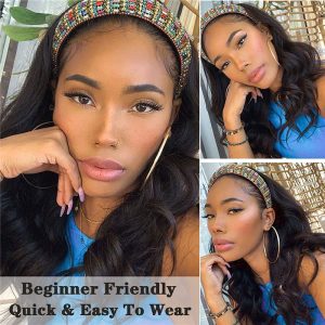 Headband Wig Body Wave Human Hair Wigs For Black Women Brazilian Virgin Hair Glueless None Lace Front Wigs With Headband Machine Made - Image 4