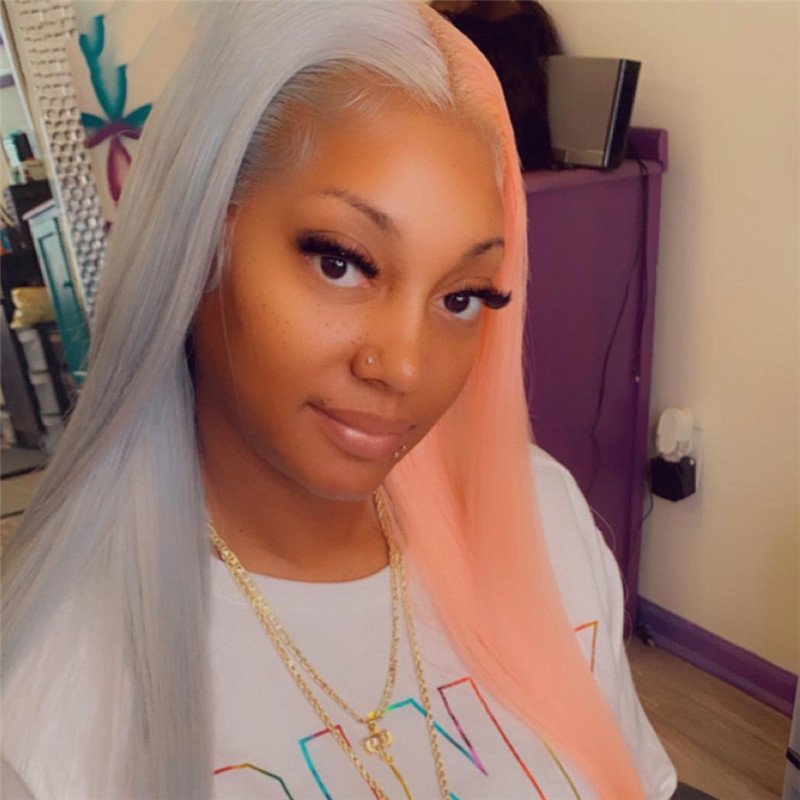 Straight Blonde Colored Red Lace Front Human Hair Wigs For Women Yellow Blue Lace Front Wig Brazilian Remy Grey Human Hair Wig - Image 4