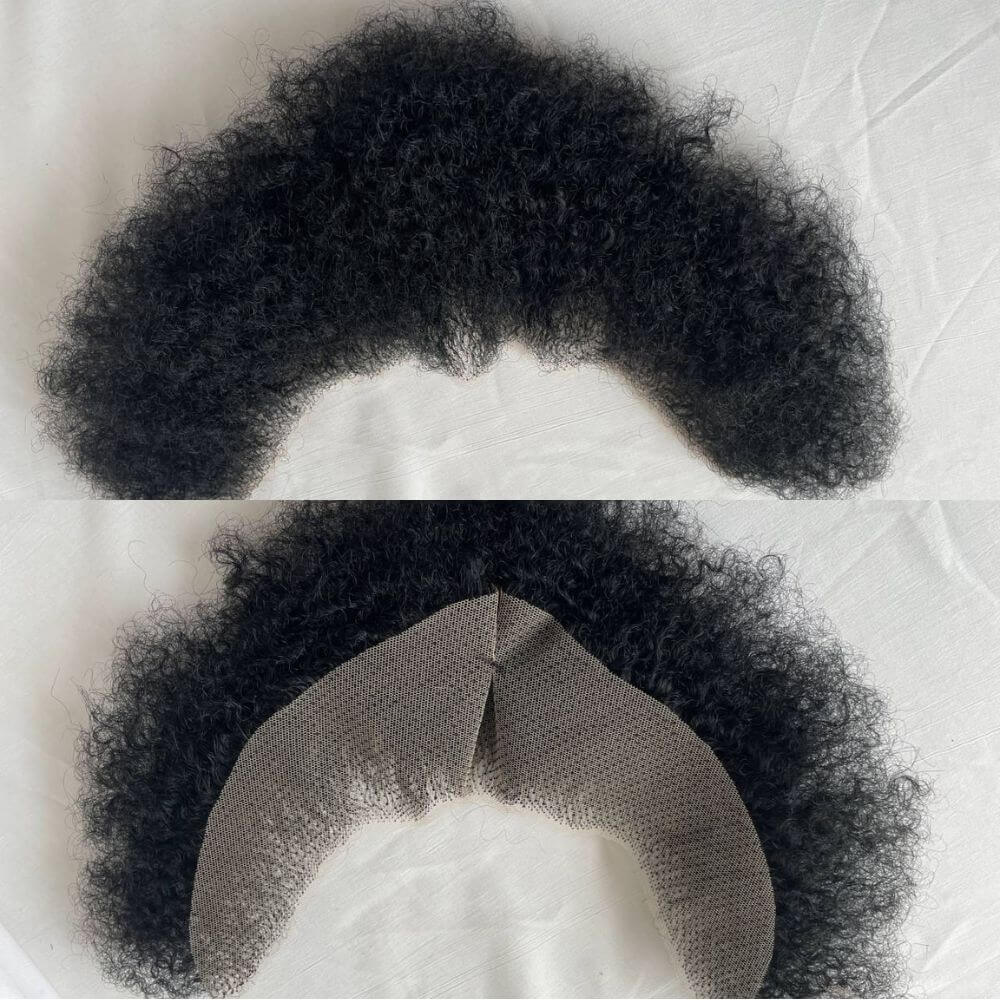 Pwigs Human Hair Lace Afro Curl Face Beard Mustache For American Black Men Realistic Makeup Lace Base Replacement System - Image 7