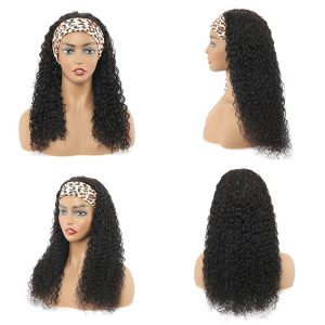 Alternative view of 99j Headband Wig 18inch Water Wave Human Hair Headband Wigs for Black Women 10A Brazilian Red Burgundy Headband Wigs