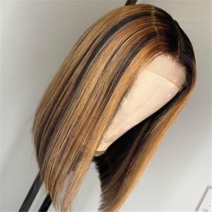 Brazilian Hair Blond Ombre Color Highlight Lace Front Bob Wig - Image 2