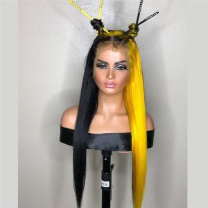 Peruvian Hair Half Black Half Yellow Lace Front Style Wig