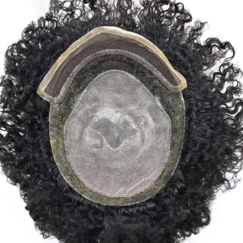 Pwigs Hairpiece Afro American 100% Human Hair System French Lace Natural Hairline Injected Pu Skin With Breathable Holes Layered Lace Top Afro Curly - Image 11