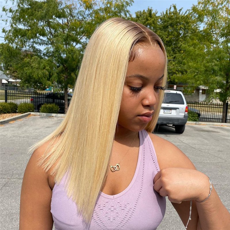 Straight T4/613 Ombre Blonde Lace Front Wig Brazilian Remy Bob Human Hair Wigs 13x4 Transparent Lace Pre Plucked Closure Wig - Image 2