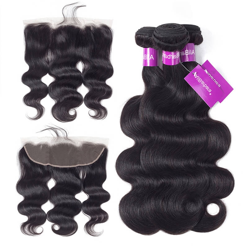 Pre Plucked 13x4 Ear to Ear Lace Frontal Closure Bleached Knots with Hair Bundles Peruvian Body Wave Remy Human Hair Weave Natural Color - Image 4