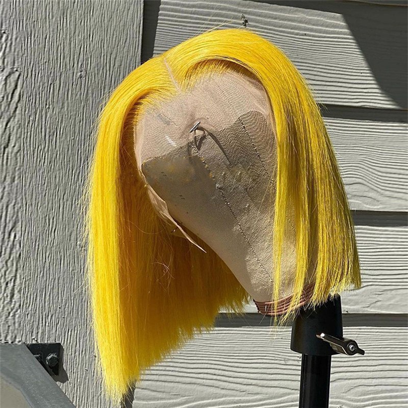 Yellow Silky Straight 13x4 Short Bob Human Hair Wigs Brazilian Remy Wig Yellow Bob Frontal Wigs For Women Pre Plucked Transparent Wigs 150% - Image 6