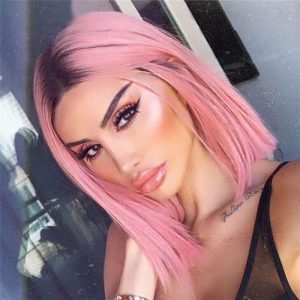 1B Pink Lace Front Wig Human Hair Pre Plucked Brazilian Ombre Pink Bob Wig Lace Front Human Hair Wigs For Women Light Pink Wig - Image 2