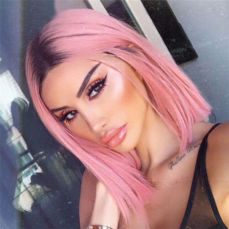1B Pink Lace Front Wig Human Hair Pre Plucked Brazilian Ombre Pink Bob Wig Lace Front Human Hair Wigs For Women Light Pink Wig - Image 2