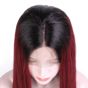 Human Hair Straight Lace Front Wigs Real Brazilian Hair Ombre Black Roots 1B 99J Color - Image 5