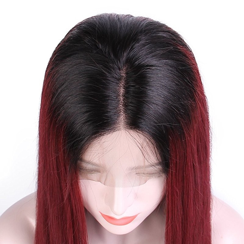 Human Hair Straight Lace Front Wigs Real Brazilian Hair Ombre Black Roots 1B 99J Color - Image 5