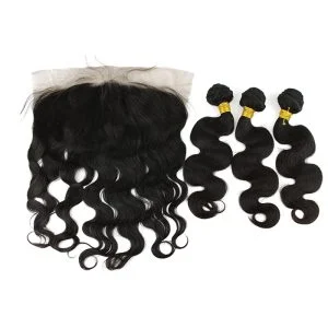Alternative view of Pwigs Hair Body Wave 13x6 Lace Frontal Closure With Bundles Nature Hair