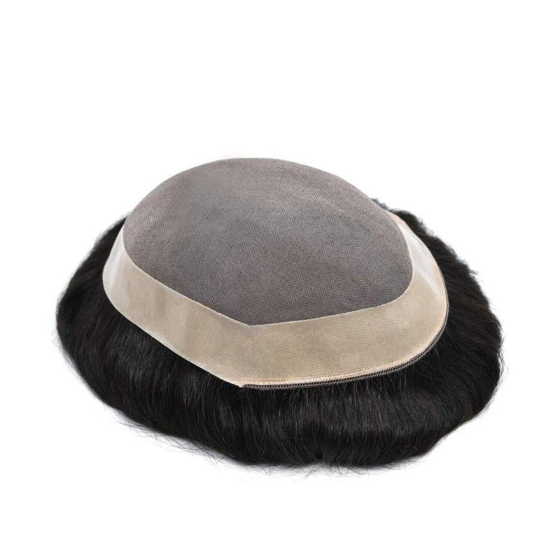 Pwigs Hairpiece Durable Fine Mono Mens Hair System Pu Around Easy Tape Attached 100% Human Hair Men'S Hair Replacement System - Image 3