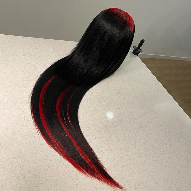 Ombre Lace Front Wig Demon Red & Black Two Tones Long Straight 13x4 Human Hair Lace Wig Colored Human Hair Wigs For Women 150% - Image 5