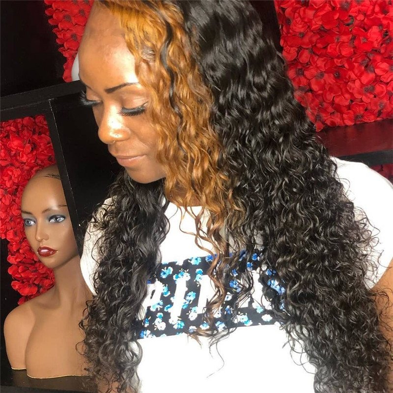 Honey Blonde Curly Human Hair Wig Ombre Highlight Colored Lace Front Human Hair Wigs For Women BOB Wig Lace Front Wig 150% - Image 4