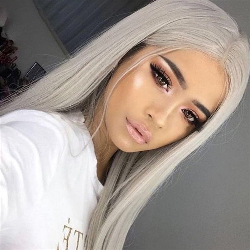 Gray Lace Front Wig Human Hair 150% Straight Grey Human Hair Wig Brazilian Ombre Remy Human Hair Wigs Silver Grey Lace Front Wig - Image 3