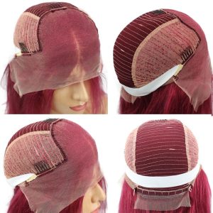 Burgundy 13x6 Short Bob Lace Front Wigs Human Hair Middle Part Sliky Straight Human Hair Wigs Pre-Plucked Natural Hair Line With Baby Hair - Image 6