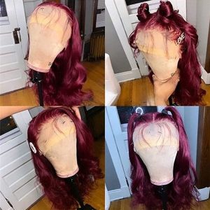 99J Burgundy Lace Front Human Hair Wigs For Women Red Wine Pre Plucked Body Wave Lace Wigs 150% Density Brazilian Remy Hair Wig - Image 5