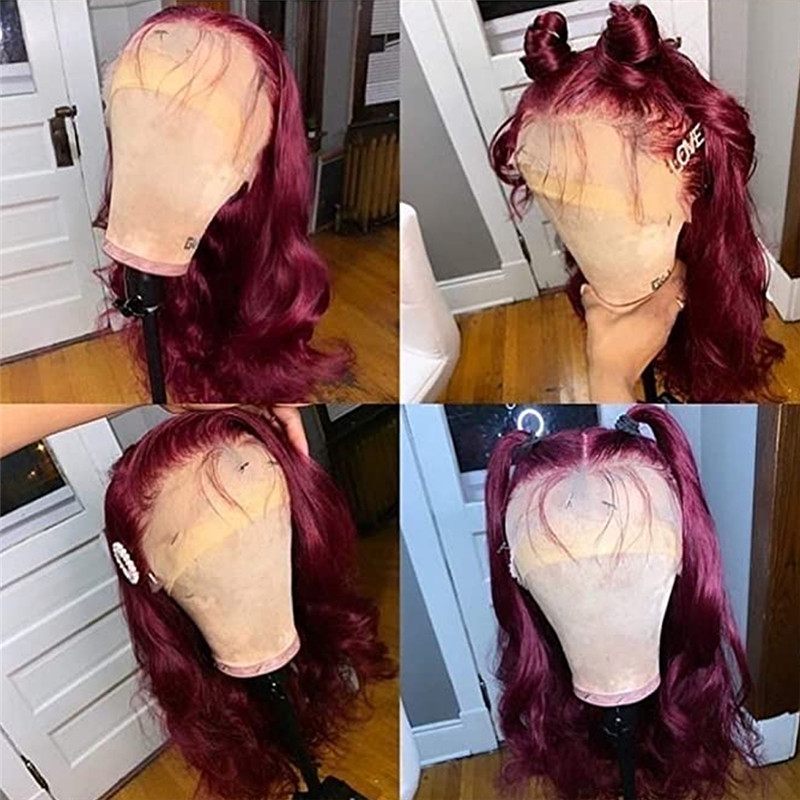 99J Burgundy Lace Front Human Hair Wigs For Women Red Wine Pre Plucked Body Wave Lace Wigs 150% Density Brazilian Remy Hair Wig - Image 5