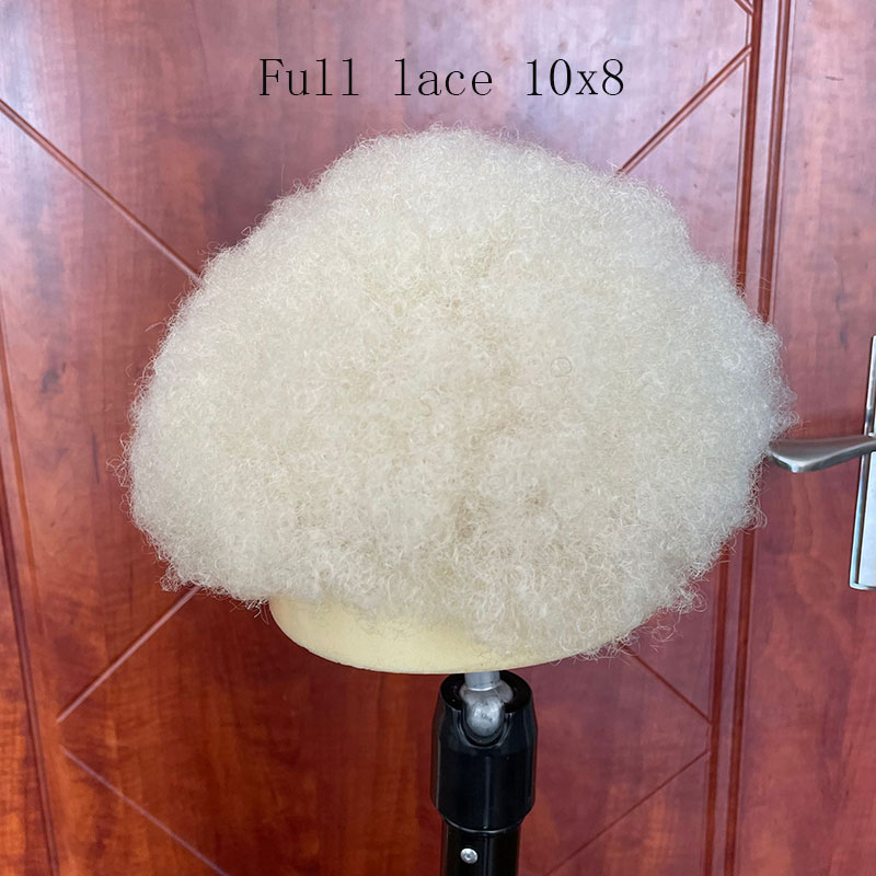 African American Wigs Full Swiss Lace Afro Curly Human Hair Pure White Hair 10x8inch Toupee For Men Human Hair Men's Toupee - Image 7