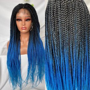 9x6 Lace Ombre Wigs 36 Inch double Lace Front Box Braided Wigs Knotless Lace Frontal Wig Synthetic Black Hand Braided Cornrow Braids Wigs With Baby Hair - Image 27