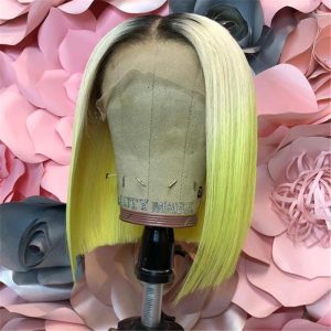 Alternative view of Human Hair Blonde Ombre Color Lace Front Bob Wig
