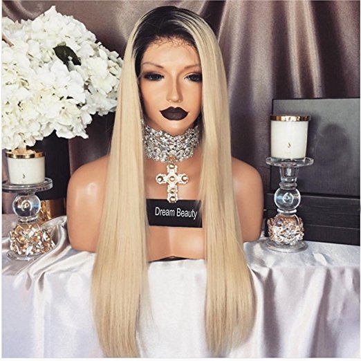 Silky Straight Ombre Blonde 360 Lace Human Hair Wigs 1B/613 Color With Free Part 130% Density For Women - Image 2