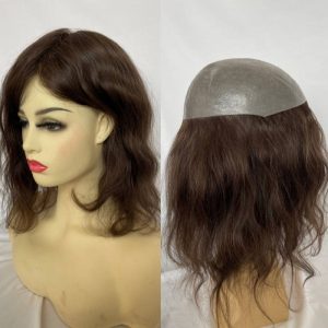 Full Skin Pu Base Long Human Hair Wigs 12 Inch for Women Natural Hairline Silky Straight Wave 8x10 #3 Medium Brown Color Women Human Hair Wigs - Image 4